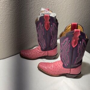 Justin Boots Pink and Purple Ostrich Leather Western Cowgirl Boots